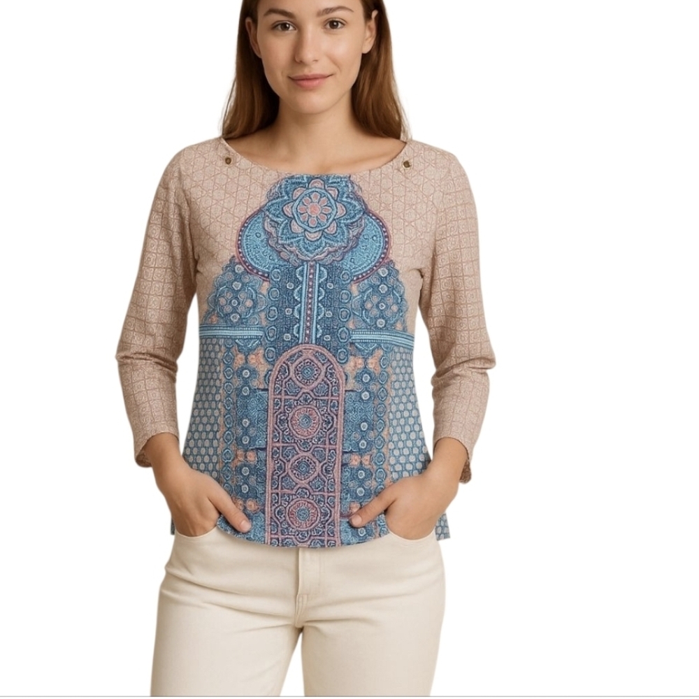 Cabana Life Casual Top Tunic 3/4 sleeve EUC Women’s M  blue pink peach